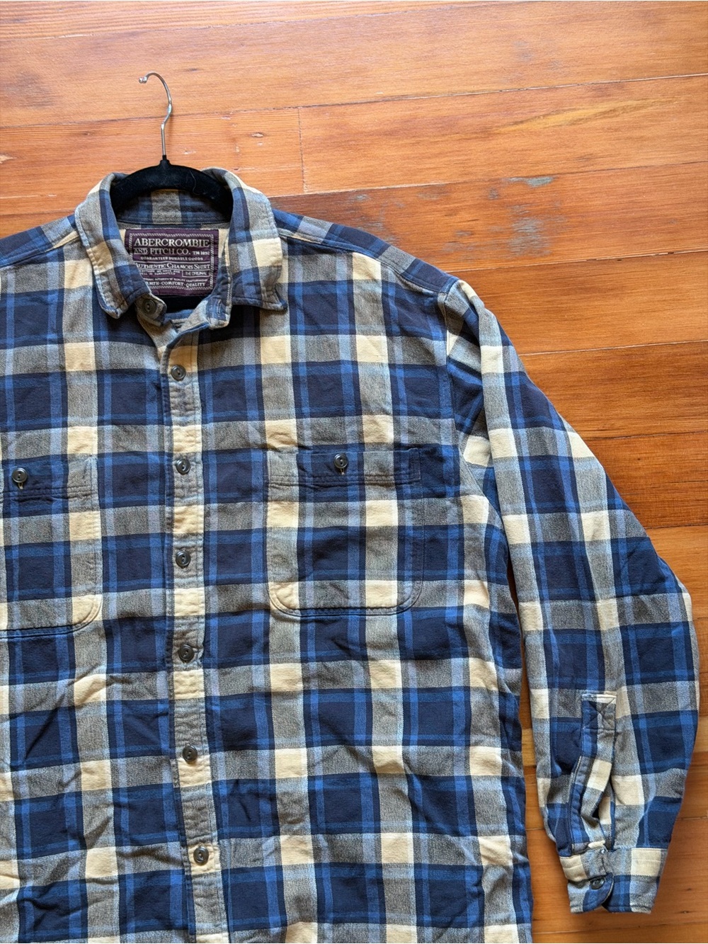 Vintage Abercrombie & Fitch Men's Blue Plaid Button-Down Flannel Shirt Size XL